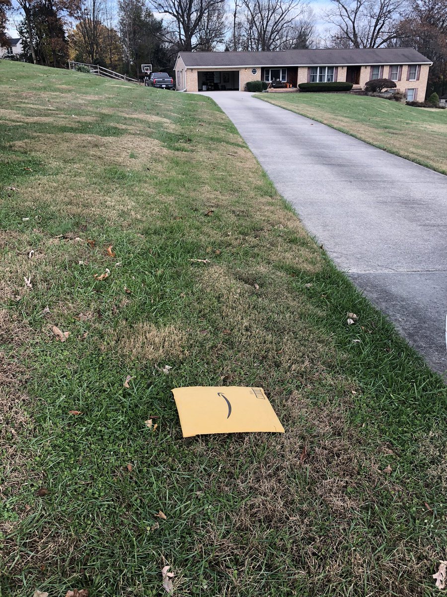 ktmo's tweet photo. @amazon  delivery service is going down hill.  Just throw packages on the lawn?  Great service! https://t.co/DB1fzQUpR6