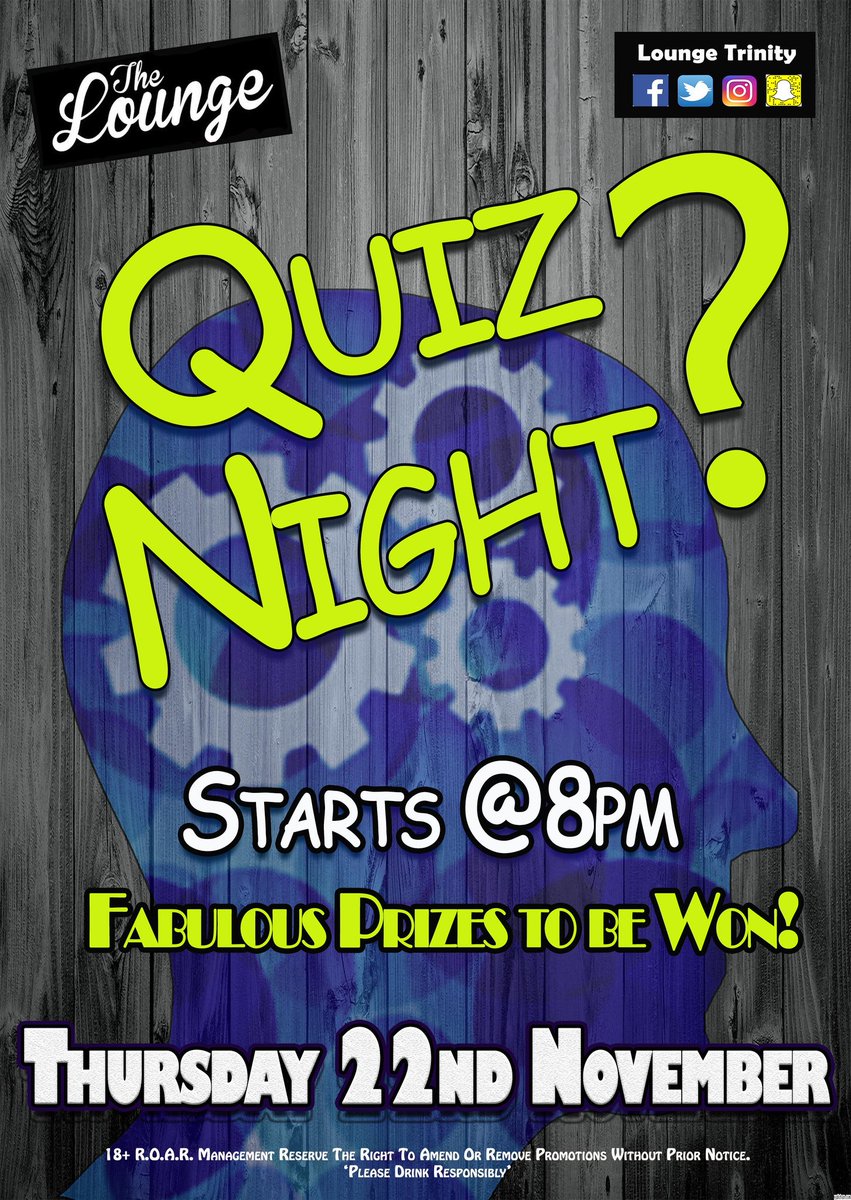 LoungeTrinity's tweet photo. Tomorrow is Quiz Night! And of Course Thanksgiving. Were Celebrating Both With a Slightly Themed Quiz and American Football. Come Join Us! #Thanksgiving #WhoNeedsGoogle #LetsGetQuizzical https://t.co/okgsHCJbu1