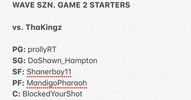 RawwSzn's tweet photo. Starters For Game 2. https://t.co/dFjmT5Ojyn