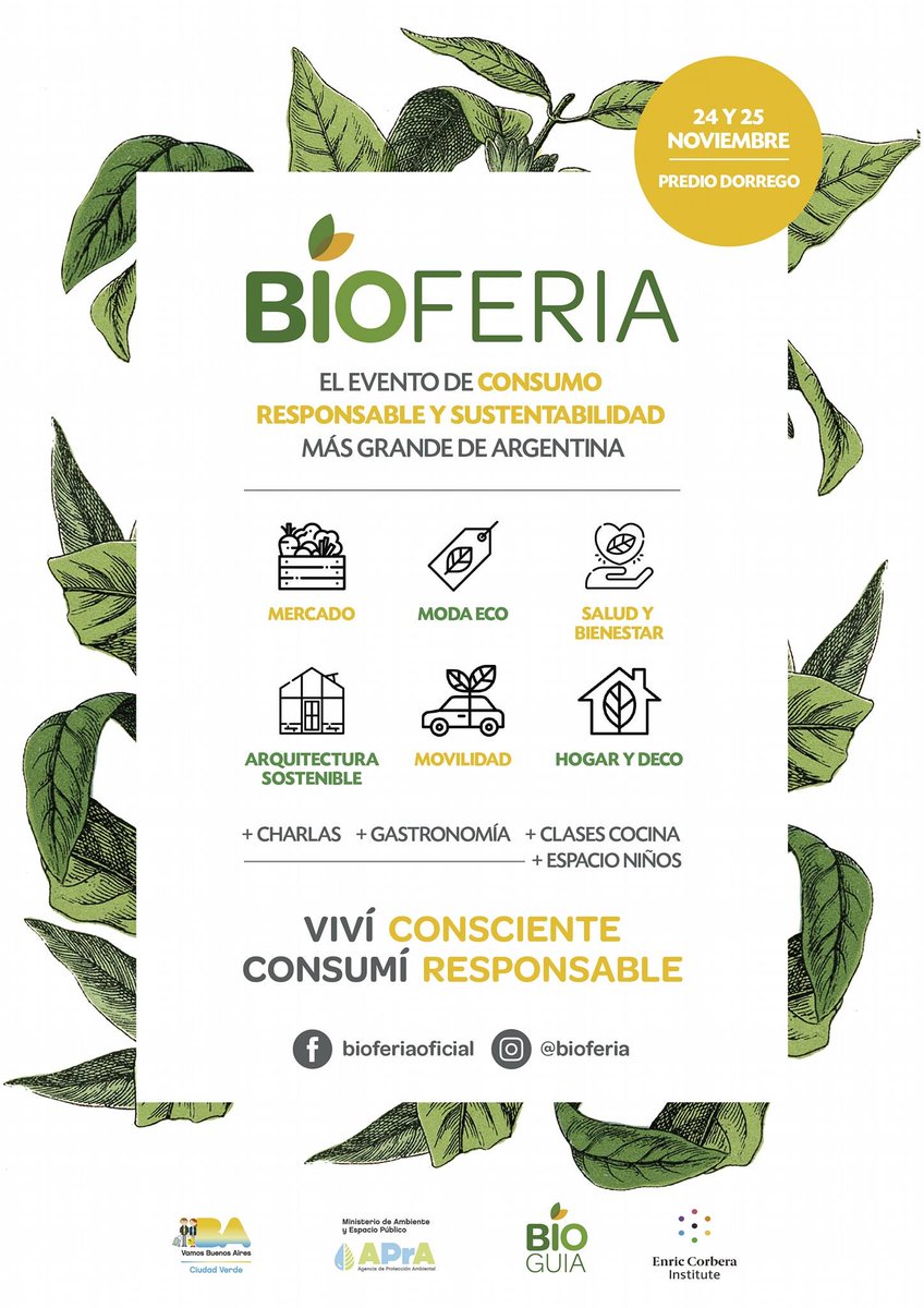 vascoverde's tweet image. El 24 y 25 de Noviembre en el Predio Ferial Dorrego (Zapiola 50, CABA) llega la #Bioferia
#Alimentación #modaEco #ArquitecturaSustentable #Ecoturismo #Movilidad #Deco&amp;amp;Hogar #Tecnología #Bienestar #Salud #Gastronomía #Bioferia @LaBioguia_ @revistaecomania