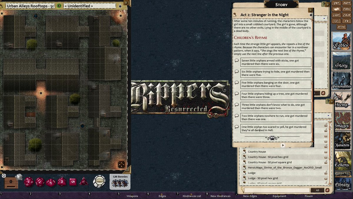 Prepping to run The Laughter of Death on Sunday. #swade #rippers #killerclowns #fantasygrounds #SavageWorlds