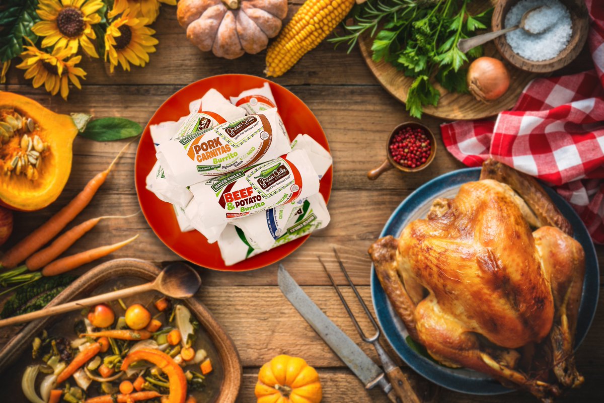 greenchilefoods's tweet photo. This way, you’re not the guy who challenged Aunt Karen’s politics at Thanksgiving. You’re the guy who brought Green Chile burritos! #BoldPlan #PerfectExecution #SpicyLanguage https://t.co/6tgksnyd4r