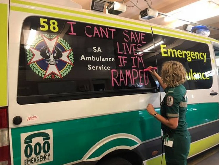 1395FIVEAA's tweet image. Ambulances were ramped for over 50 hours at hospitals across #Adelaide on Tuesday, according to the Ambulance Employees Association. #FIVEaaNews