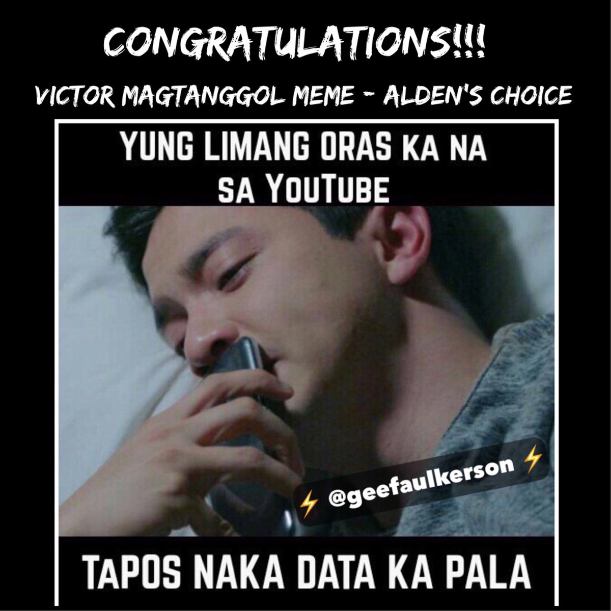 AldenTrendsOFC's tweet photo. But wait, there's more!!!
We also asked Alden his VM meme personal choice!
Congratulations to our Victor Magtanggol Meme: Alden's Choice!
Congratulations @geefaulkerson!!!
Please wait for our DM on how to claim your prize.
@aldenrichards02
#VMTopMemes
#ALDENRichards https://t.co/9S4qZ83fKp