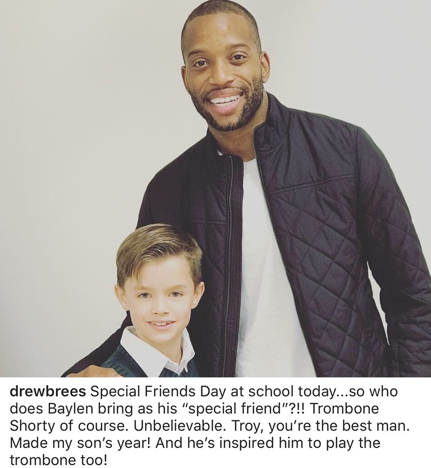 It was "Special Friends Day" at @DrewBrees' son Baylen's school today

Baylen brought @TromboneShorty 

#NolaLove