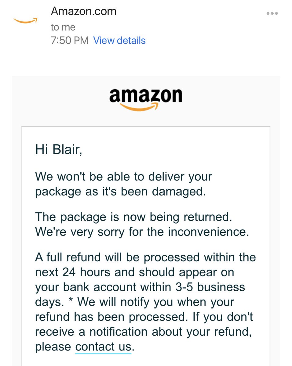 BlairLikely's tweet photo. Dear ⁦@amazon⁩ ⁦@AmazonHelp⁩  #ImNotHappy how did it get damaged? And why are you not just replacing my items??? 😡 Sincerely, A Soon to Be Ex Shopper https://t.co/7lc9d2iK7R