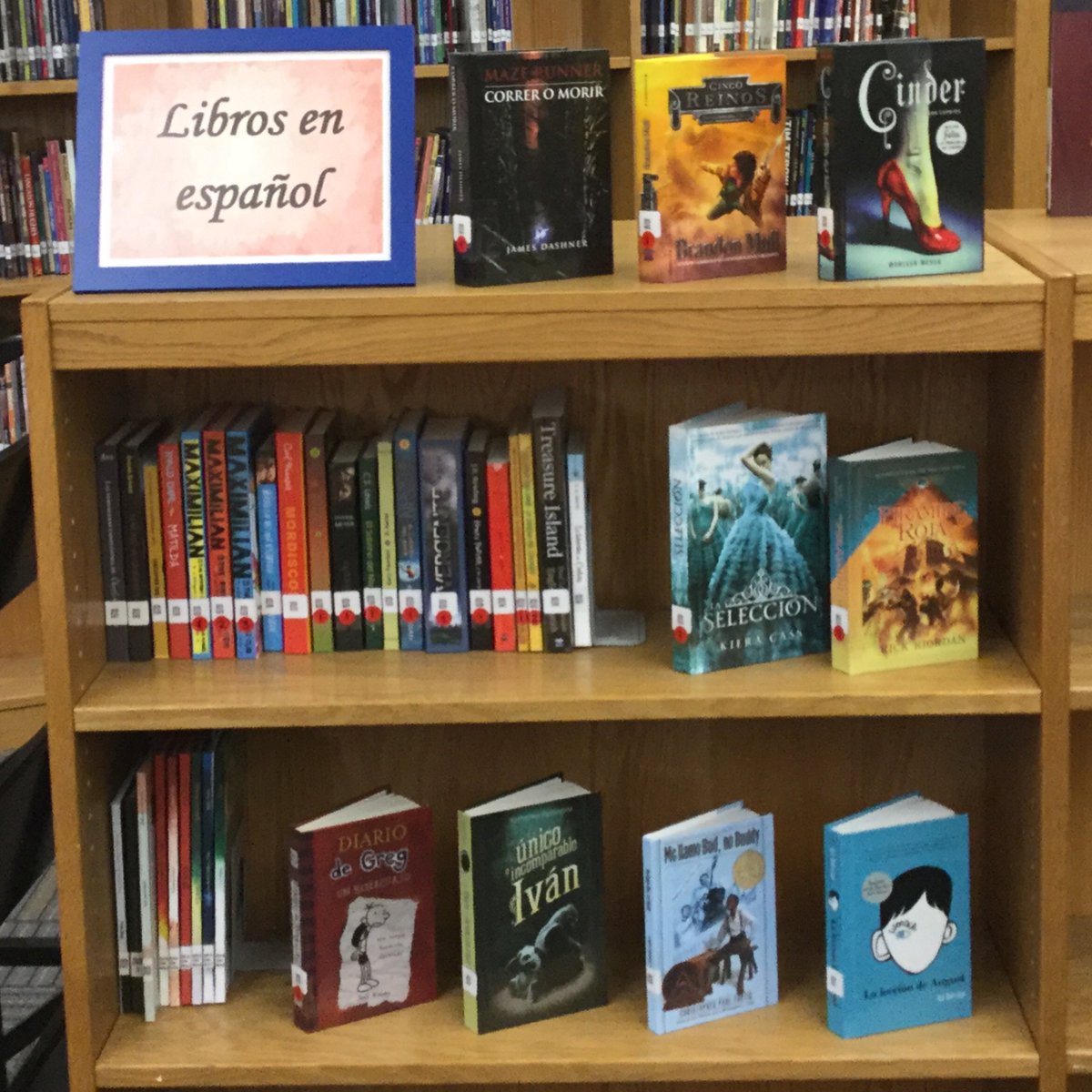 DCMSMediaCenter's tweet image. Libros en espanol!  More new Spanish titles have been added to the shelves.  This collection was started last year with funds provided by a Rock Hill Foundation grant.  #RHSDLibraries  #ThankfulForSchoolLibraries