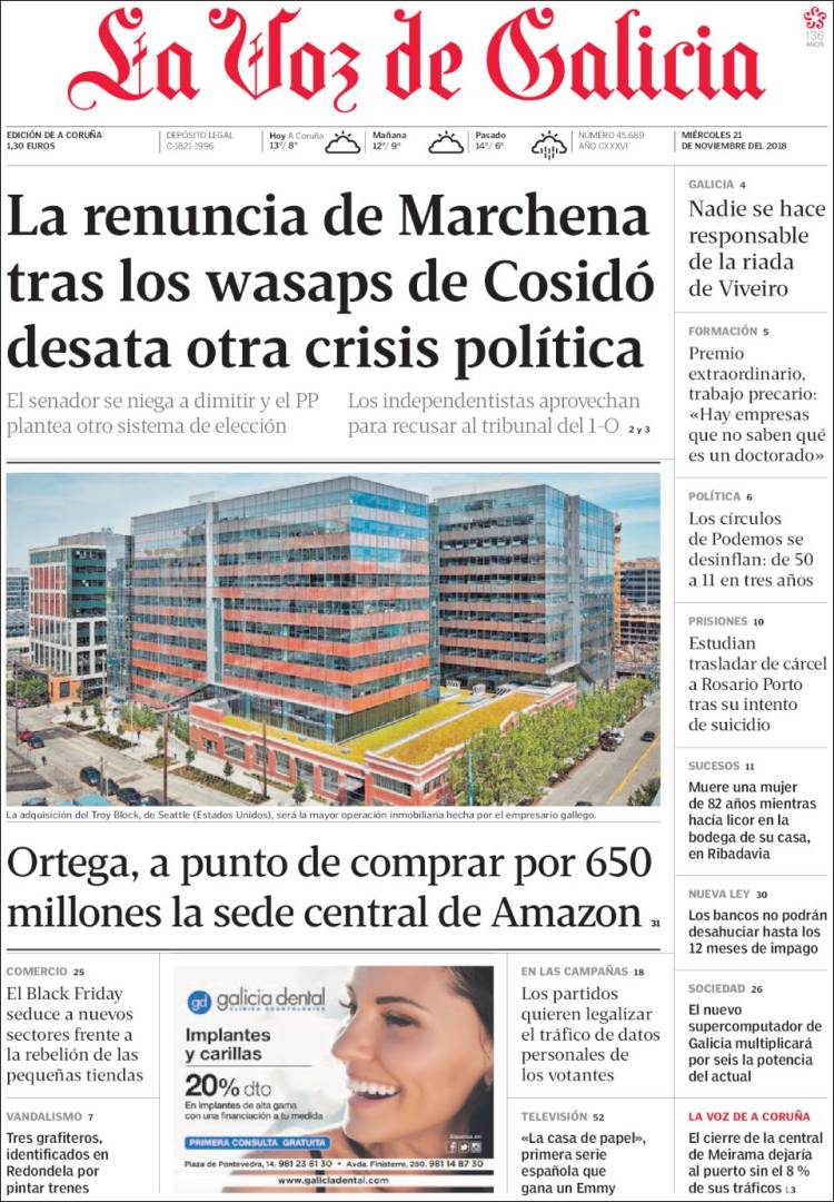 corunaminuto's tweet photo. Portadas dos principais #diarios da #Coruña para este 21/11/18. https://t.co/ustvEQkOVO