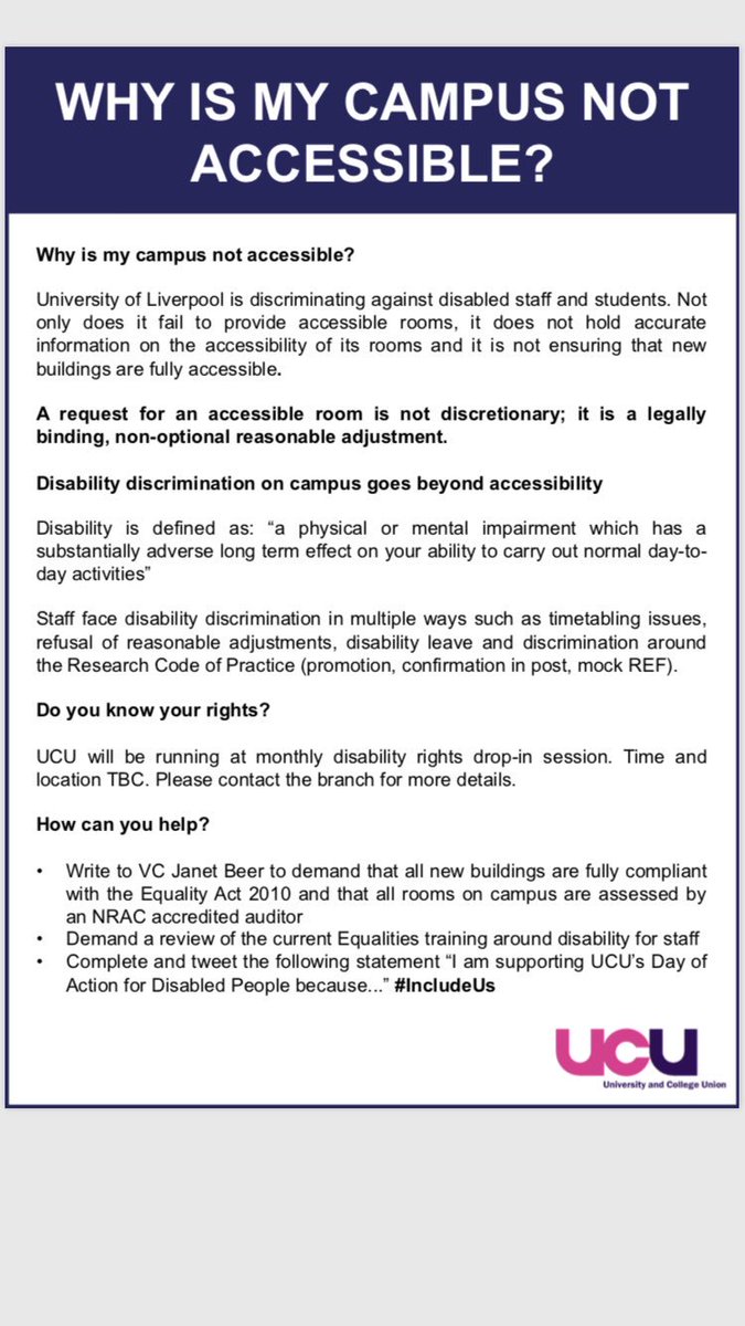 On <a href="/ucu/">UCU</a> Disability Day of Action we’re asking @livuni ‘why is my campus not accessible?’ Join our midday rally at University Sq. #IncludeUs