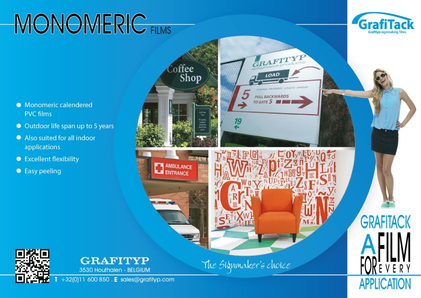 Grafityp_BE's tweet photo. No need to introduce the Grafitack Monomeric sign making films – they are the proven quality for all indoor and short to middle term outdoor signage on even surfaces.  For more information: https://t.co/idFi7BZ729
#Grafityp #Grafitack #Monomeric #Signmaking #Film #Vinyl https://t.co/Bgaxjwr4e3