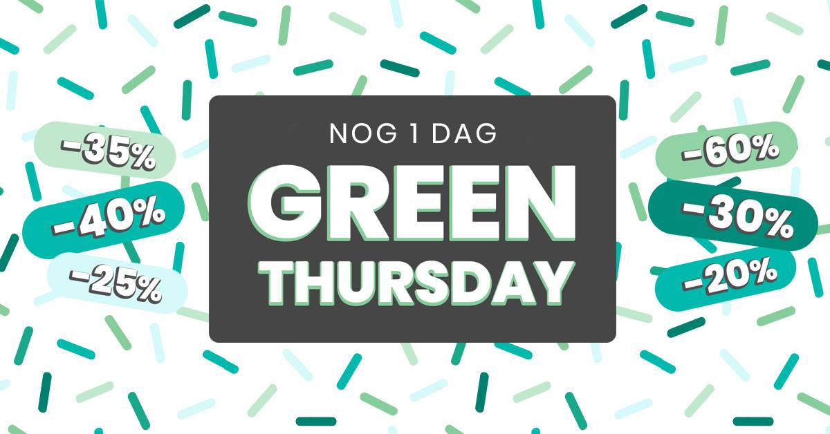 Het is bijna zo ver.. Nog 1 DAG tot GREEN THURSDAY! 💚 Kortingen tot wel 60%! Heb jij al bekeken wat je allemaal wilt shoppen? ✨ Check bit.ly/2QHSoRZ om af te tellen tot je kunt winkelen! Schrijf je meteen in voor onze nieuwsbrief om als eerste alle acties te ontvangen!
