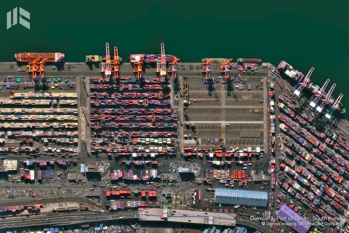 deimosimaging's tweet photo. #DEIMOS2 captured the Port of Busan. Located at the mouth of the Naktong River, it is South Korea's largest port. #MaritimeSurveillance #PortMonitoring #ShipDetection https://t.co/BIO3XRZw0X