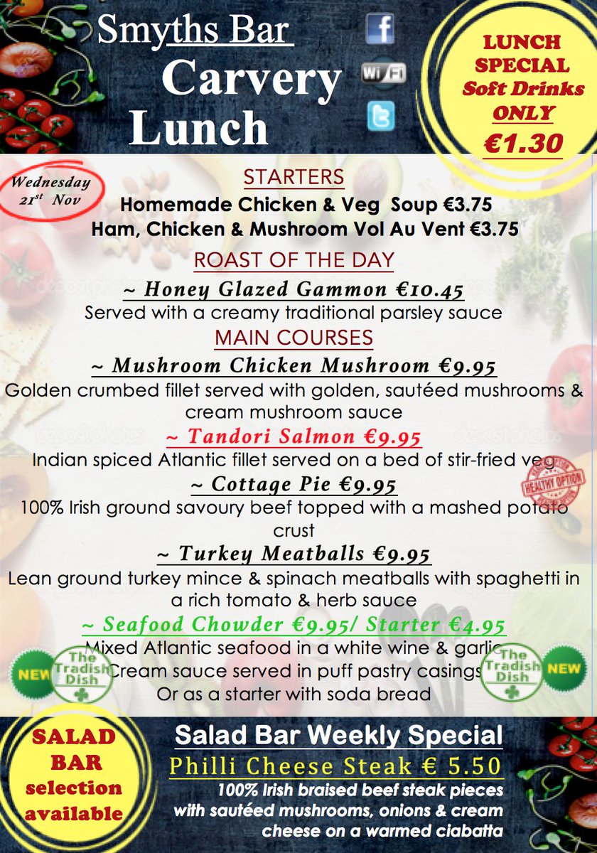 SmythsIcon's tweet photo. Check out the menu at Smyths today! https://t.co/zJzA4oLqIF