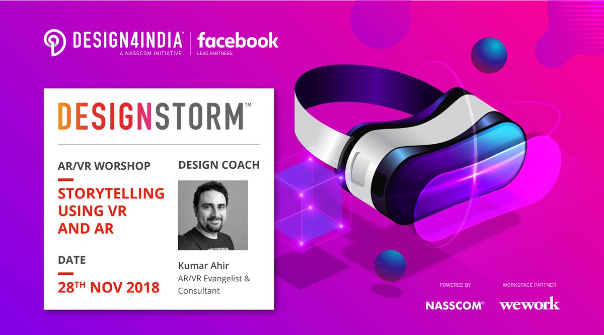 Design4India_'s tweet photo. Have you Registered? Hurry up!
Last date for registration 24 Nov 2018

Join Design4India Design Storm: On Storytelling using #VR &amp; #AR by @kernel_kumar on 28th November 2018, 10 am to 5 pm at the 10k @nasscom Startup Warehouse.
Register at: https://t.co/HWV4efHzQ4 https://t.co/PzQztTXQZA