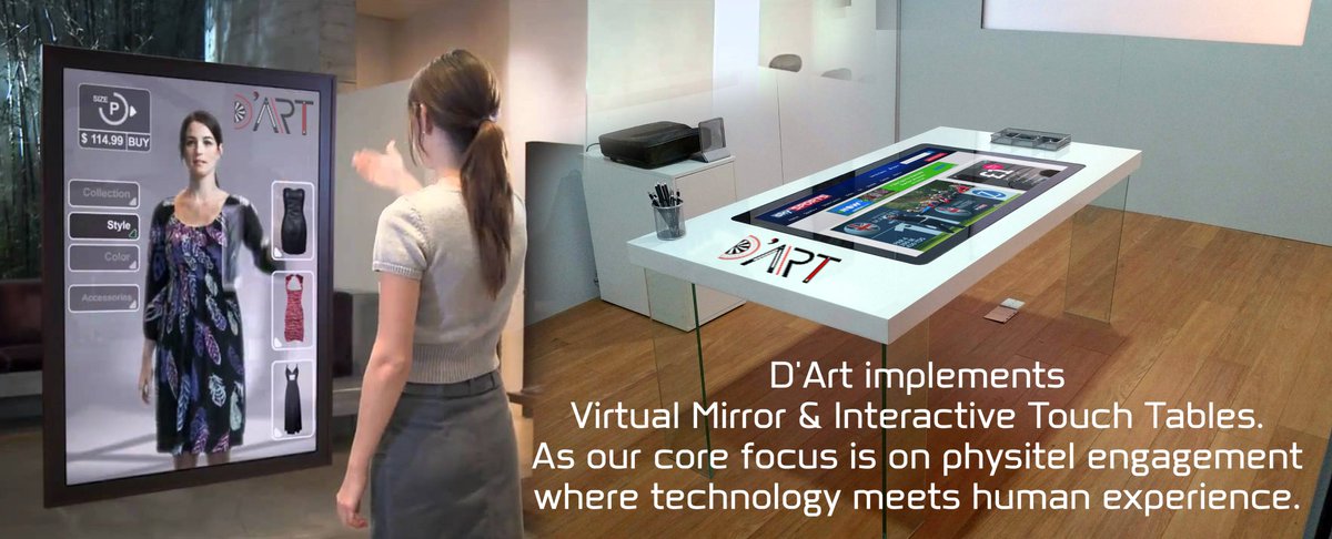 Dartpvtltd's tweet photo. D’Art implements #VirtualMirror & #InteractiveTouchTables. As our core focus is on #physitelengagement where #technology meets human experience.
More details: https://t.co/Gy0SelcDE3 https://t.co/ZbTiJiYUiV