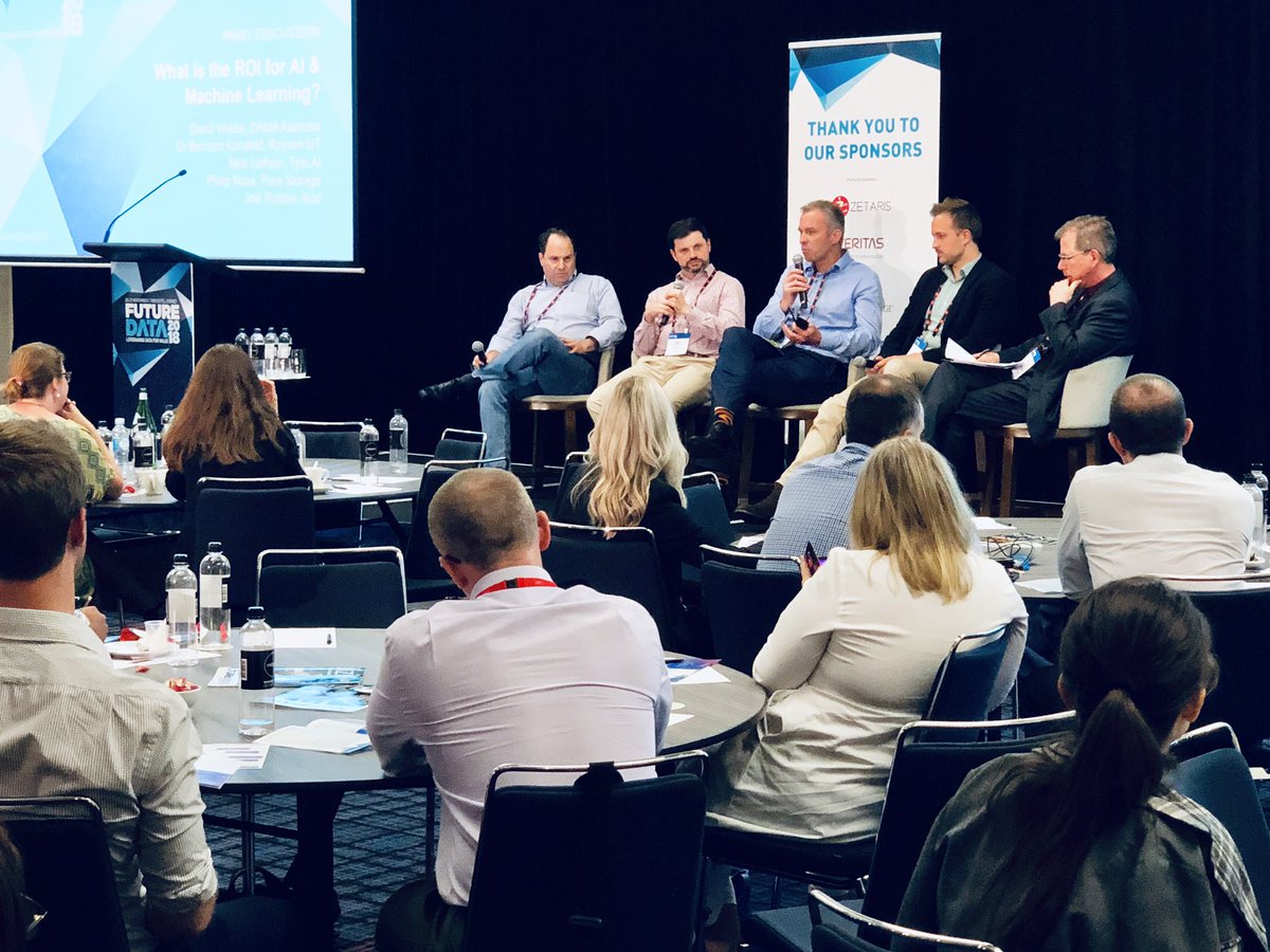 smbdig's tweet image. AI can create great efficiency but you need to ask if it’s the best way to solve your problem. @RayvenIOT’s Bernard Kornfeld, @TytoAI’s Nick Lothian, @PureStorage’s Phil Nass, @_nodmoney’s Joel Robbie &amp;amp; @DAMA_AUS’s David Wiebe discuss finding the RoI in #AI &amp;amp; #ML #FutureData2018