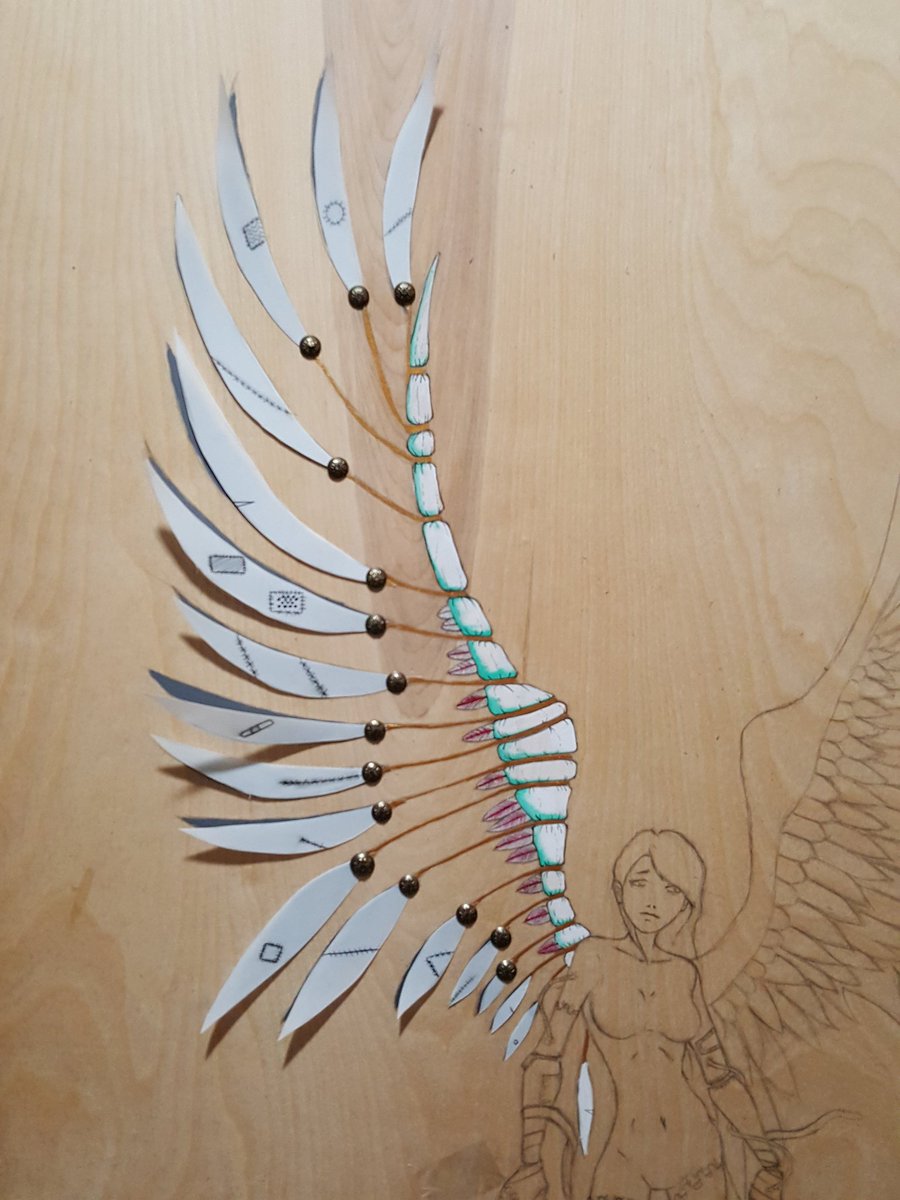 zillah7478's tweet photo. I'm enjoying the process on this. The #twitch community has been so amazin. Thank you so much for everything you all do for me. #wip #mixedmedia #wood #pencil #acrylicpaint #watercolor #ink #gold #yupopaper #angel #time #angeloftime #twitchcreative #art #artist #creativestreamer https://t.co/lBXkDsl9rA