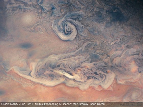 apod's tweet image. Swirls and Colors on Jupiter from Juno: apod.nasa.gov/apod/ap181121.… by NASA, Juno, @swri, MSSS;sProcessing &amp;amp; License:sMatt Brealey, Se�n Doran