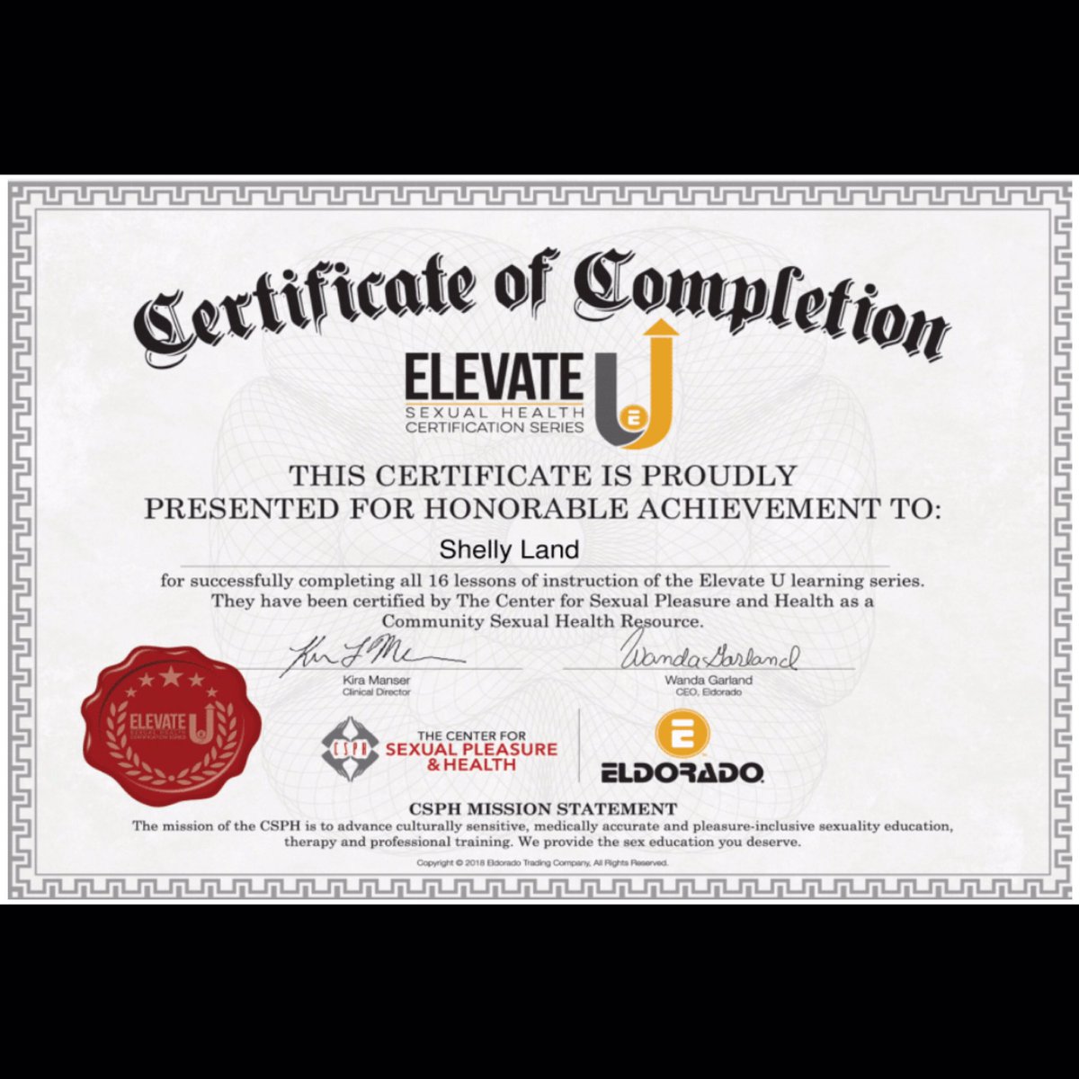 Captain_ShellyL's tweet photo. #SexEdFirst #PleasureConnoisseurs #PleasureLandNovelties is certified as a Community Sexual Health Resource via @thecsph &amp; @EldoradoTweets THANKS!!! #mysexedjourney #stimulatededucatedliberated 🙌🏾✊🏾💥😃❤️ #destinationpleasureland #captainpleasureS https://t.co/5uKF7K3WER