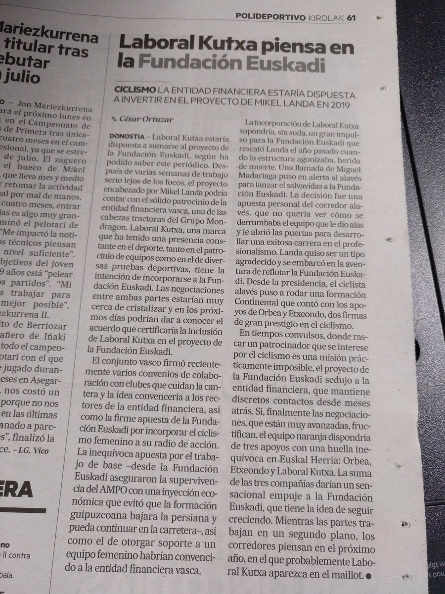 IribarArritxu's tweet photo. Eguneko ziklismo albisterik garrantzirsuena @FundaCiclisEusk https://t.co/ACbpqGW5Bq