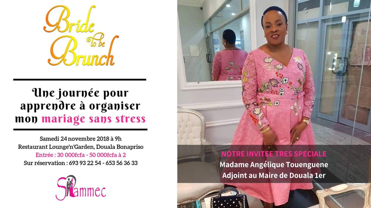 Sammec237's tweet photo. Des dizaines d'années d'expérience dans les mariages au service des futurs mariés du Bride to be Brunch de ce Samedi.
Ne manquez pas cette occasion inédite de bénéficier des conseils de Mme Angélique Touenguene Adjoint au Maire de Douala 1er.
#mariage
#sammec237 https://t.co/4S94y2CwnG