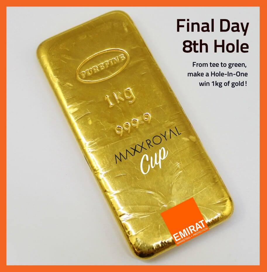 Grand prize: Hit a hole-in-one on Hole 8 and win 1 kg gold at the #MaxxRoyalCup2018 #final #MontgomerieMaxxRoyal #MaxxRoyal #MaxxRoyalCup #holeinone #gold #golfcup #golfing @MaxxRoyalResorts
