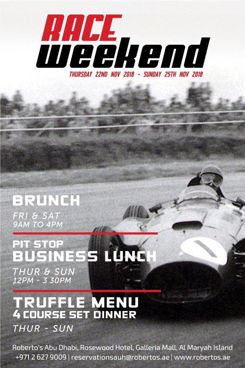 Robertos_AE's tweet photo. Join us for the race weekend | Roberto's Abu Dhabi 
.
.
#mydubai #myabudhabi #truffles #italianrestaurant #almaryahisland #F1 #races https://t.co/WGGIjSDCo8