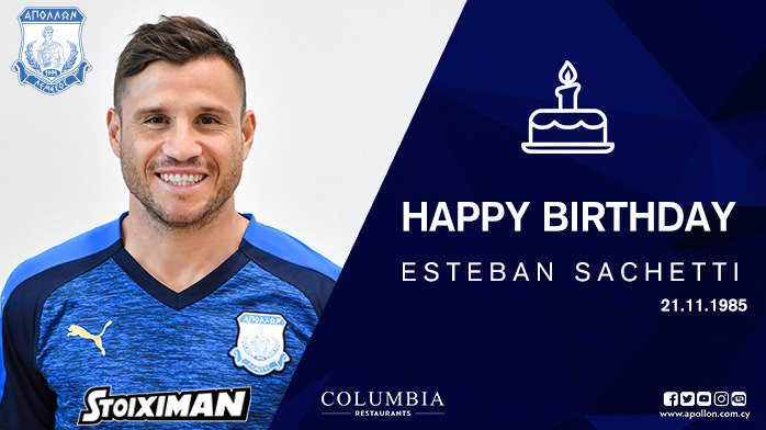 APOLLONOFFICIAL's tweet photo. 🎉 🎂 Ο Πρόεδρος και τα Μέλη του Δ. Σ., ο Γενικός Διευθυντής, τα μέλη της προπονητικής ομάδας, οι ποδοσφαιριστές και όλο το προσωπικό της Εταιρείας Απόλλων Ποδόσφαιρο (Δημόσια) Λτδ, εύχονται στον Εστεμπάν Σακέτι Χρόνια Πολλά για τα 33α του γενέθλια. 🎁🍰 #HappyBirthday #Sachetti https://t.co/PFNMgKRNfX