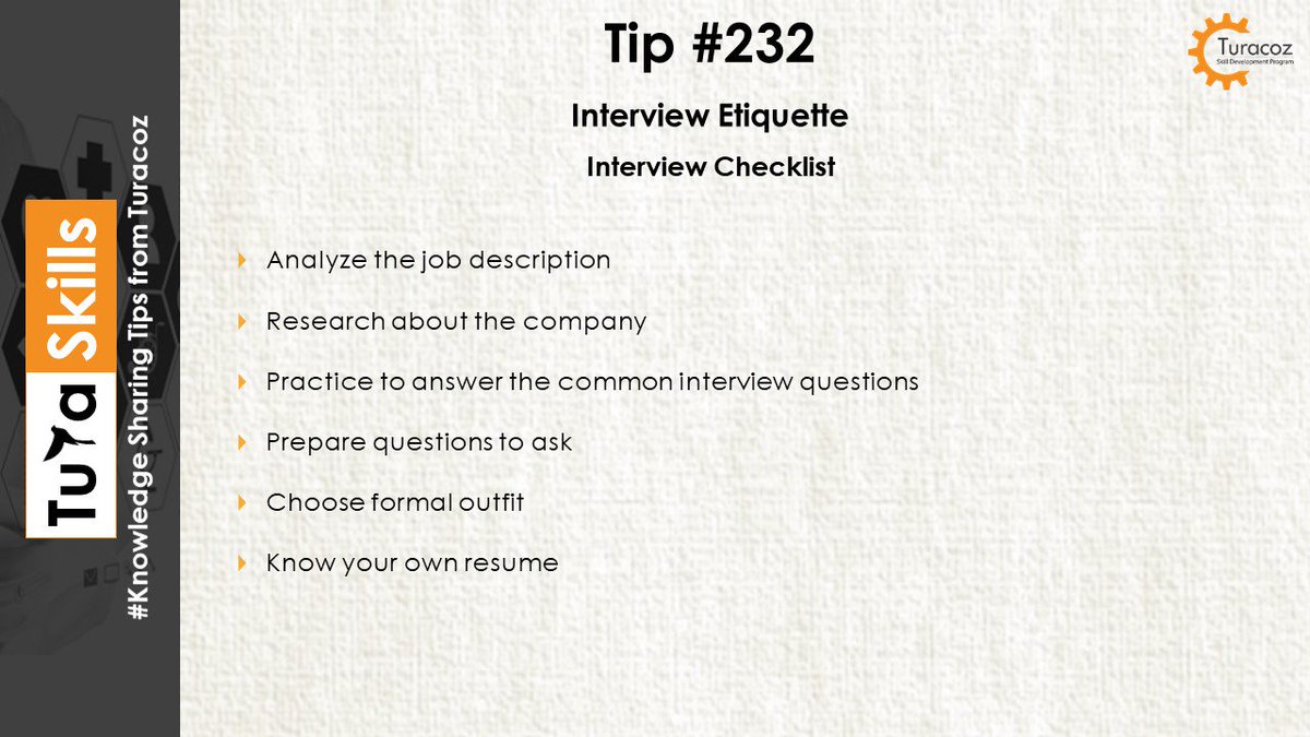 TuracozSkill's tweet image. #TuraSkills shares #JobInterviewEtiquette #InterviewChecklist #PointsToRemember