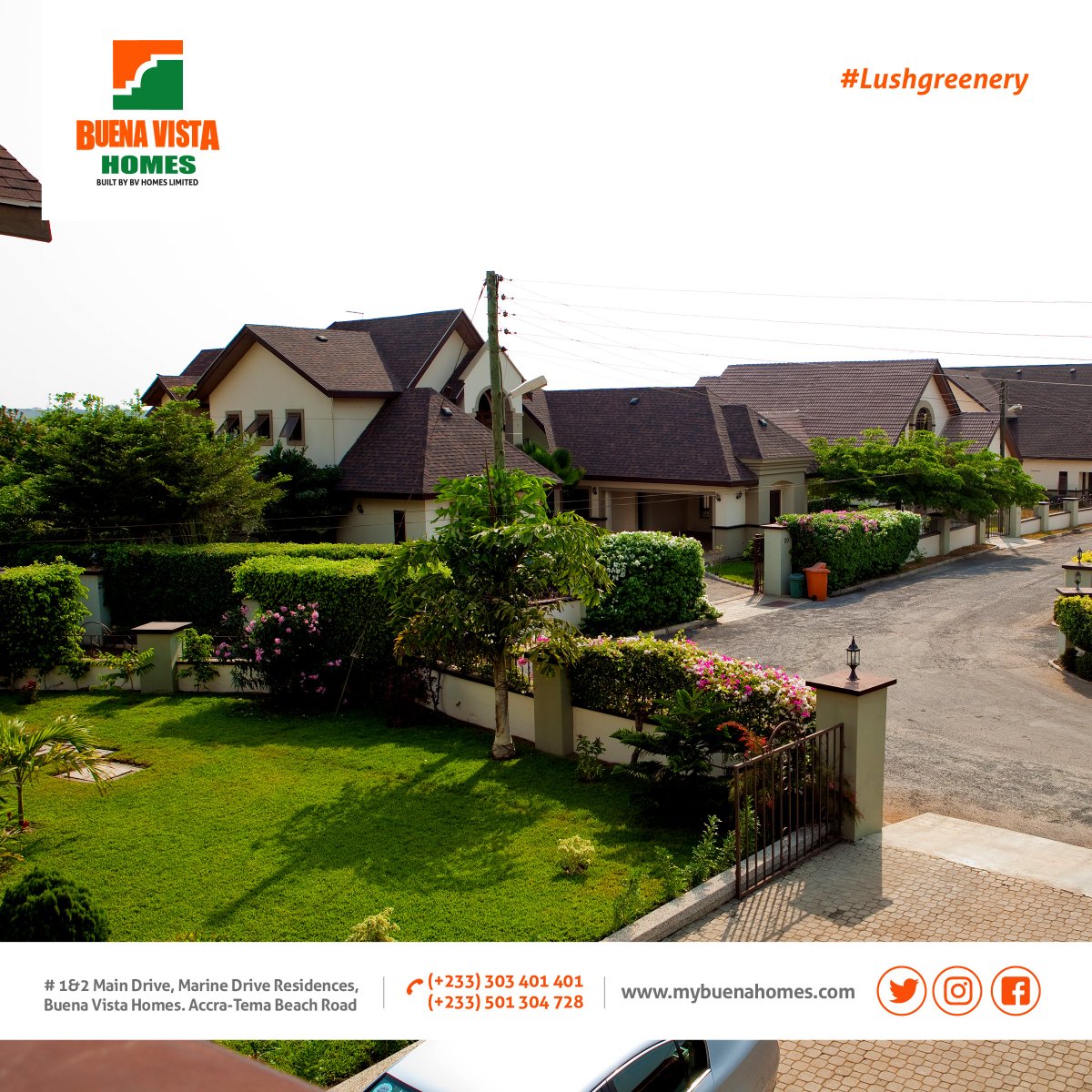 Green spaces increase community appeal and improve property values. We believe that one of the most cost effective ways to boost a home’s appeal is by providing attractive landscape
#TheBuenaVistaExperience #mybuenahomes #apartment #realestate #HomeSweetHome #Accra #lushgreenery