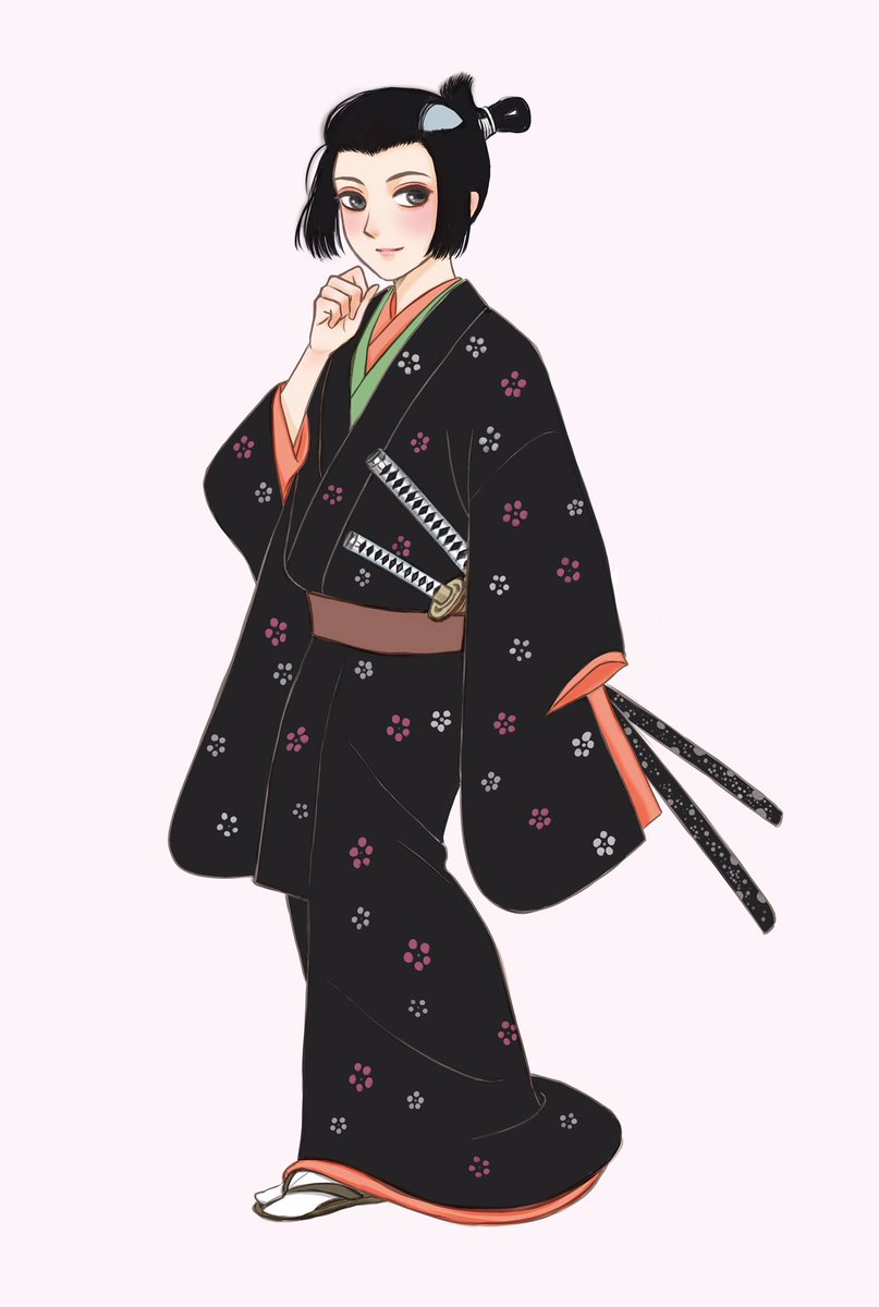 撫子凛 お江戸ファッション図鑑 マール社 No Twitter 江戸時代 初期の12 13歳くらいの若衆ちゃん 少年 初期の若衆の前髪は結ばず長く伸ばし吹き上げているだけで ゆったり自由な感じです かわいい 黒地に小花文様の振袖で華やかな装い 無款 若衆立ち姿図 ヨリ