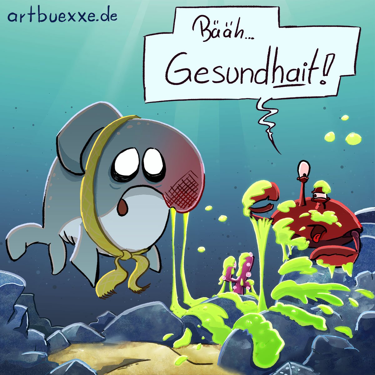 Tim Lohndorf Prost Mahlzeit Hai Haifisch Krank Schnupfen Fisch Niessen Erkaltung Schnodder Artbuexxe Digitalart Illustration Comic Cartoon Hailight T Co Gqzwfpulb8