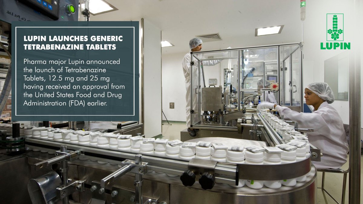 LupinGlobal's tweet photo. Lupin announced the launch of Tetrabenazine Tablets, 12.5 mg and 25 mg having received an approval from the United States Food and Drug Administration (FDA) earlier. Read more: https://t.co/iSuTioA352 #ThinkHealthThinkLupin https://t.co/KL5RrZFoOa