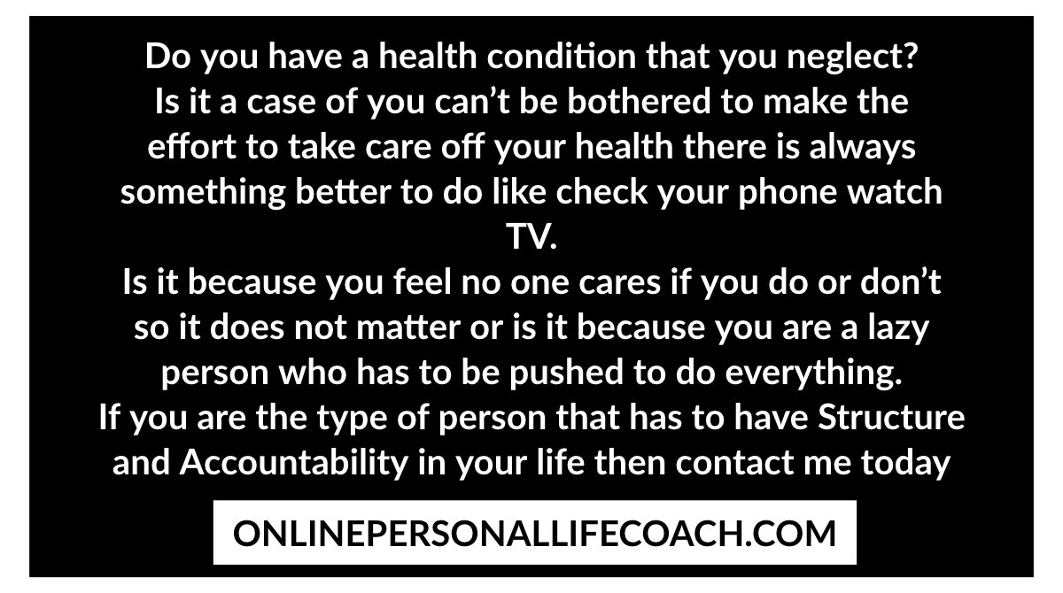 UKlifecoachandy's tweet photo. Do you have a health condition that you neglect?
Is it a case of you can't be bothered to make the effort to take care off your health there is always something better to do like check your phone watch TV.
#lifecoachforwomen
#divorced
#widowed
#married
#single
#mentor https://t.co/wwj86KmsMM