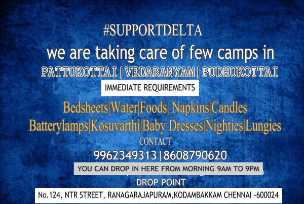 KollywoodScope's tweet photo. @LikeNShareDigi extends the support to #gajacyclonerelief

#SupportDelta 
#savedelta #GajaCycloneRelief

Drop point - #kodambakkam 

@rameshlaus @LMKMovieManiac @PROSakthiSaran @rajkumar_pro @devarajdevaraj @Prasad27oct @Cinema_Delight https://t.co/egK3BMuVzZ