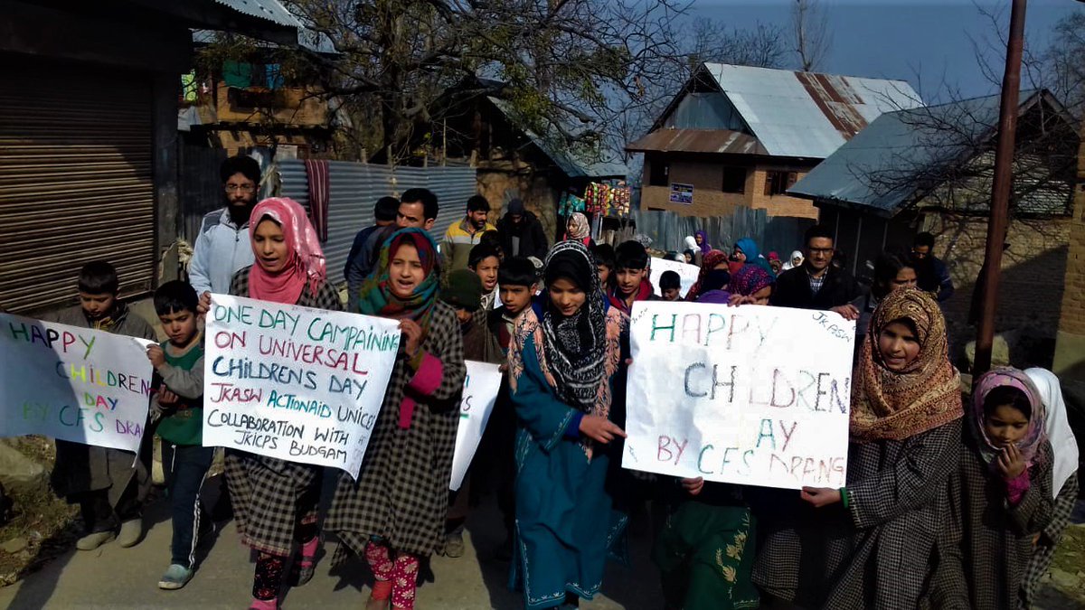 CFSKashmir's tweet photo. #WorldChildrensDay campaign on child rights and child protection in district Budgam, in collaboration with JKICPS. @ActionAidIndia @UNICEFIndia https://t.co/DJf5dFZcxZ