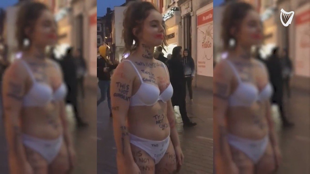 Irish Independent on X: VIDEO: Woman stands in public wearing only  underwear as part of #ThisIsNotConsent campaign -    / X