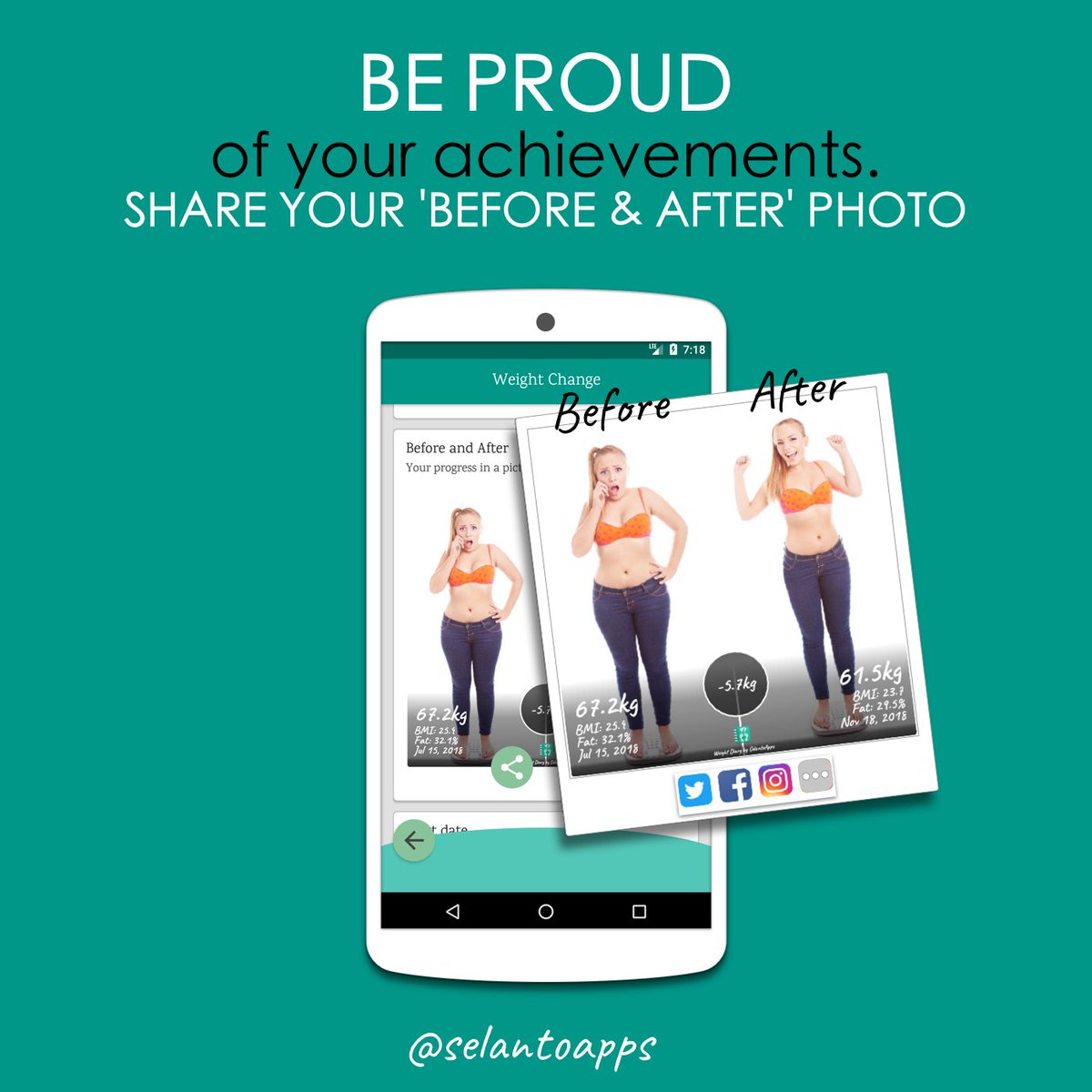selantoapps's tweet photo. Be proud of your #achievements. Share your #beforeandafter photo with the #free #WeightDiary #app ππΌ https://t.co/dsnOxuPOIA
FOLLOW @selantoapps for the best #health and #fitness tips
#beforeandafterweightloss #behance #vsg #ble #rny #wls #happythinandfree #weightlosssupport https://t.co/UAqGzHh8CL
