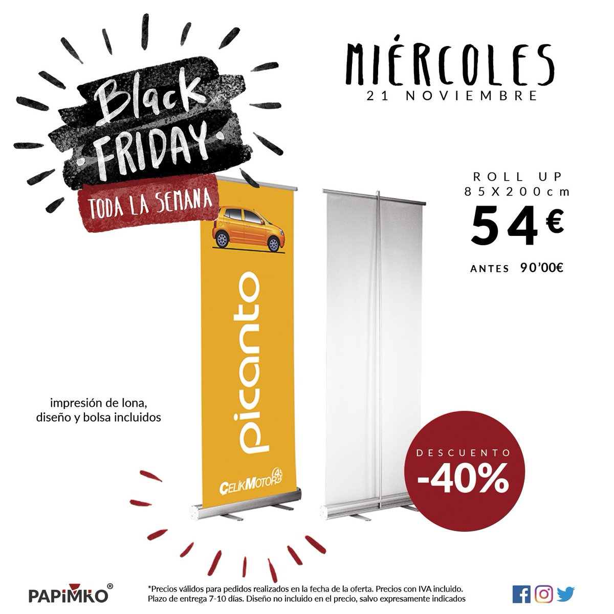 papimko's tweet photo. 🔻¡SOLO HOY! 🔻 #BLACKFRIDAY
👉 40% de DESCUENTO
Roll up 85x200 con impresión de la lona, diseño y bolsa incluidos
Te esperamos en C/Calatrava 25 - Ciudad Real 
📞 926 925 924
https://t.co/3NK7cIoA59 #CiudadReal #FelizMiercoles #empresass #rollup #publicidad https://t.co/AESKiIbFKO