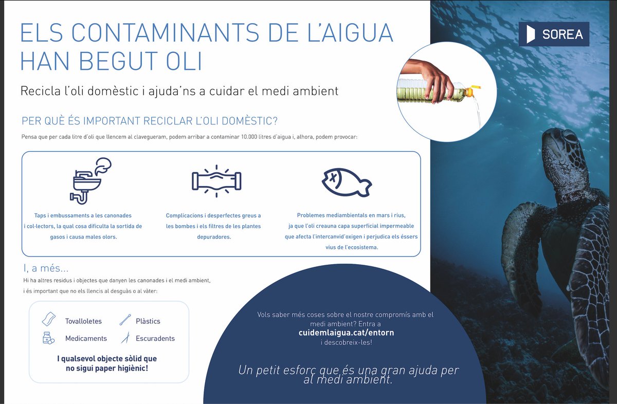 Ara sí que sí els contaminants de l'aigua #hanbegutoli 
Aquí tens alguns dels motius del perquè reciclar l'oli domèstic
#EWWRCat #EWWR2018