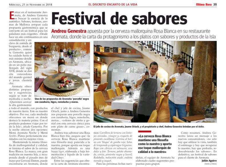 En Aromata SIEMPRE apostamos por el producto mallorquín. Por eso incorporamos a nuestra carta la cerveza #RosaBlanca. La podrás degustar disfrutando de nuestro #menumigdia y también con el #menudegustación de la noche.
 Gracias <a href="/UHmallorca/">Ultima Hora Mallorca</a> por este artículo 👏👏