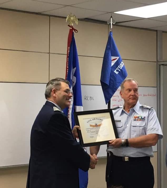 BowmanSrCAP's tweet photo. KY-214's Deputy Commander Lt Col Bell retired after 20 years of service. His numerous contributions and vast knowledge will be missed. KY Wing Commander Col Williamson presided over the ceremony. https://t.co/UHN4xIsJIH