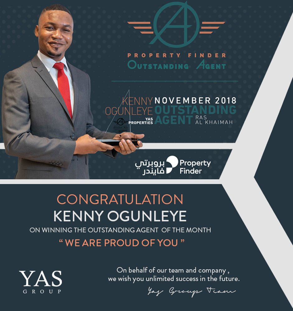YAS_Group1's tweet photo. Congratulation Kenny Ogunleye 
On Winning the Outstanding agent of the Month.

#Yas_Group #Yas_Properties #Yas_Maintenance #Yas_Consultancy https://t.co/ywxHClq0pr