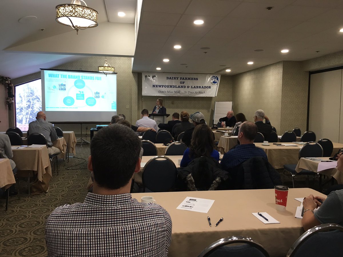 JeffTGunn's tweet photo. Paula Dunlop of @dfc_plc speaks to the #DFNL@AGM about the importance of the #bluecow and the increased demand for products with the logo from consumers. Good news. @CDNDairyNetwork @Valacta @CanWestDHI #Canadianquality #buyCdndairy https://t.co/TwdqaOFU6c