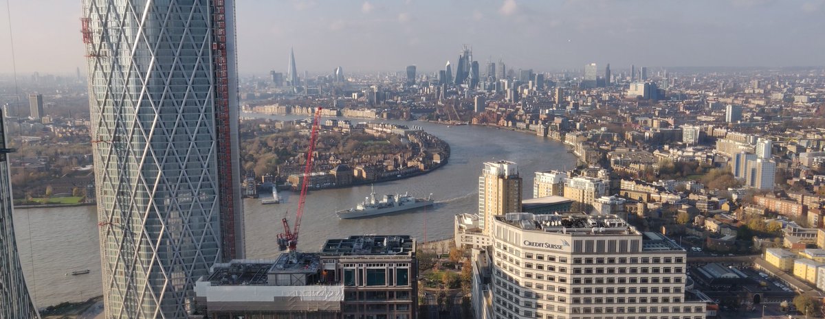 HMCS Halifax navigating the Thames, viewed from #Level39 in 1 Canada Square #HMCSHalifax