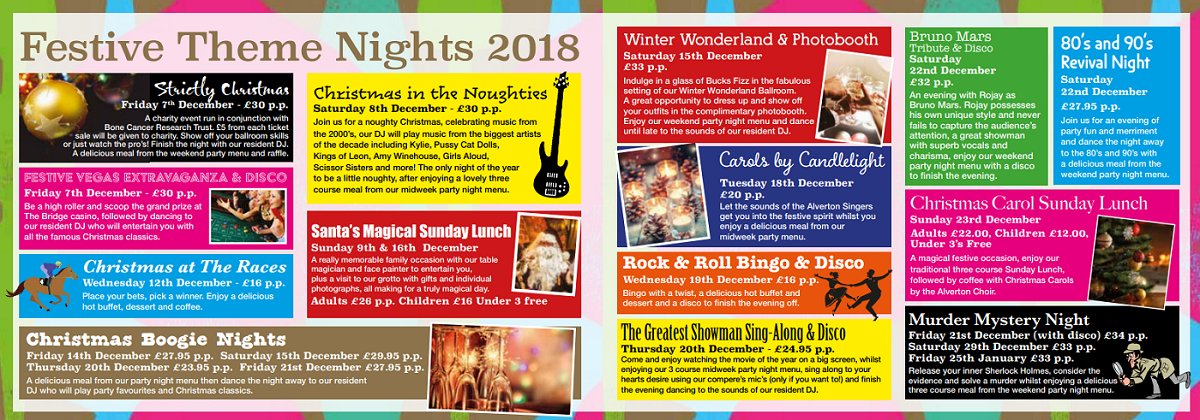Still looking for a Christmas party, we still have spaces have a look at our brochure and give us a call to book 01937 580115 
thebridgewetherby.co.uk - to download a brochure 
#Christmas #partynight #newyearseve #FestiveSeason