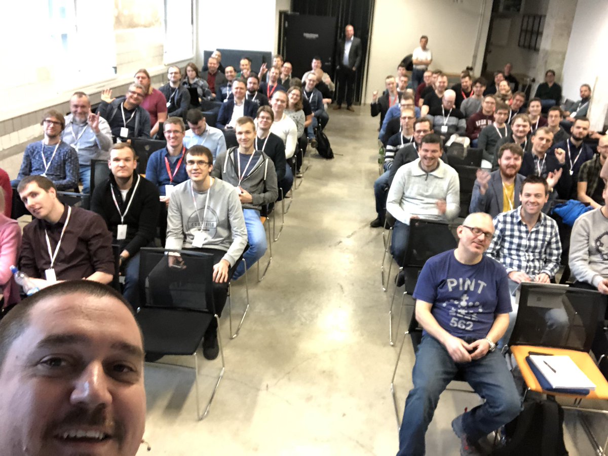 totollygeek's tweet photo. My selfie with all of the awesome people that came to see my session on #CQRS at @TopconfEE! #topconf https://t.co/pd4WyG3Q6I
