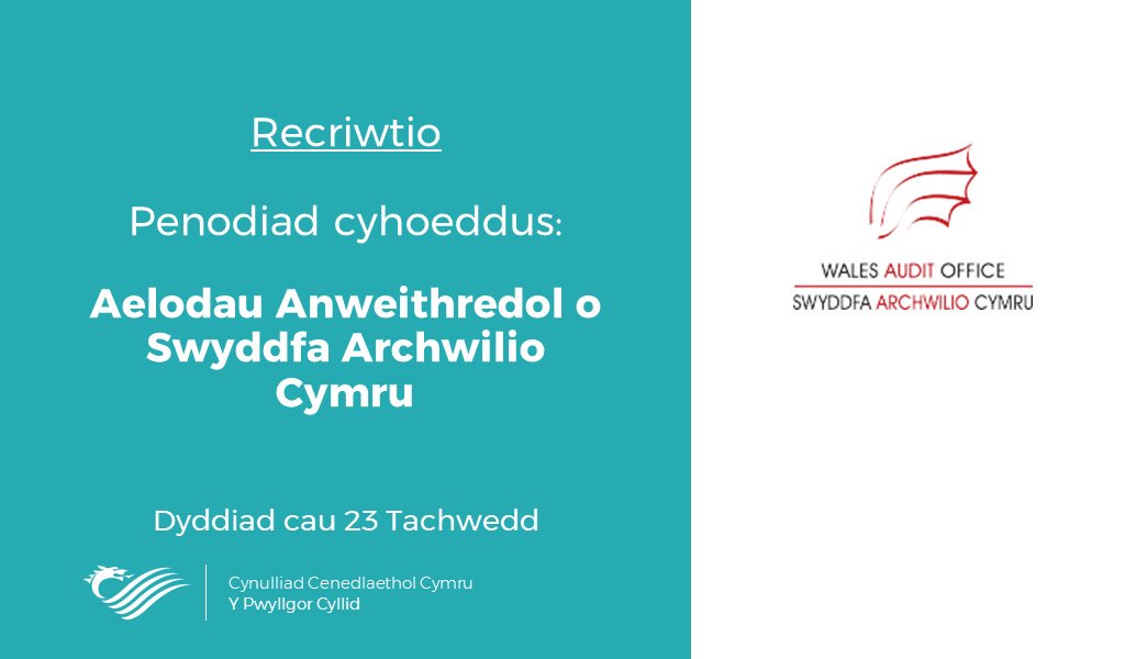 Dyma eich atgoffa mai dydd Gwener yw’r dyddiad cau am geisiadau ar gyfer y ddwy swydd fel aelodau anweithredol o fwrdd <a href="/WalesAudit/">Audit Wales / Archwilio Cymru</a>. 

Manylion y penodiadau: ow.ly/VWC030mHvlw