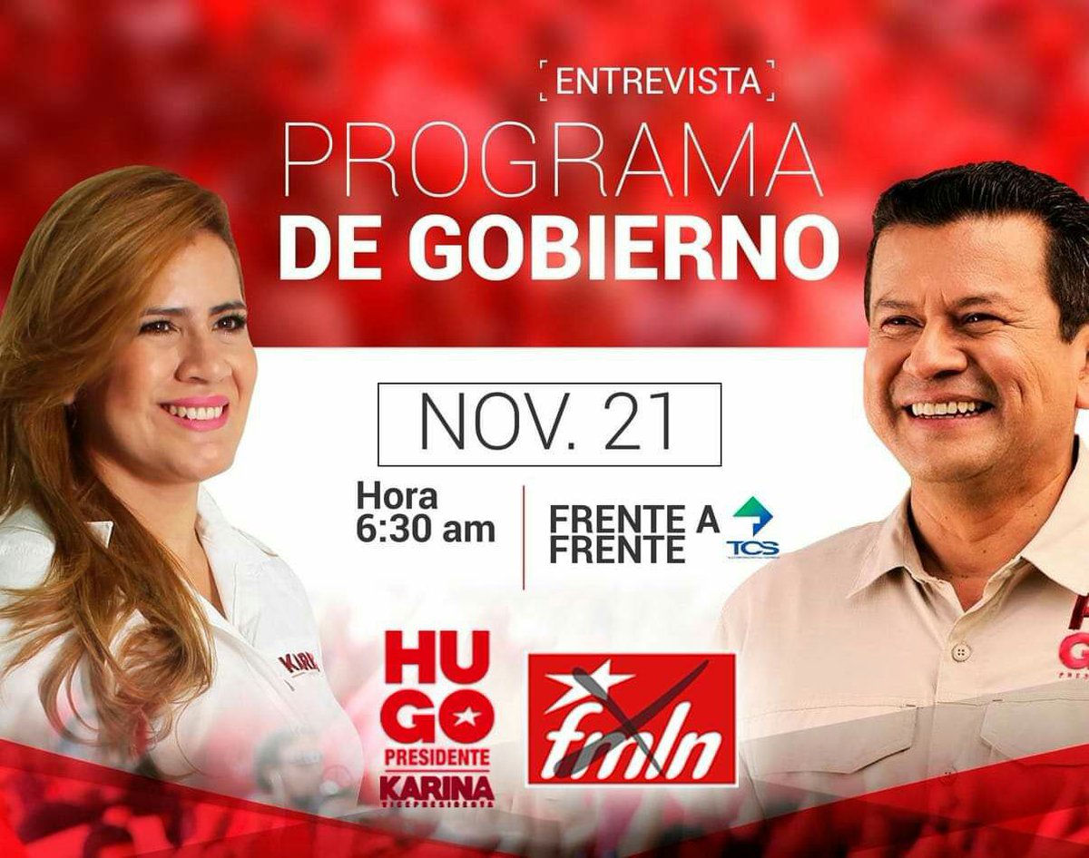 FCuscatancingo's tweet photo. En estos momentos en la entrevista Frente a Frente TCS se encuentra nuestra fórmula #HugoPresidente y #KarinaVicepresidenta https://t.co/psYssM6hJz
