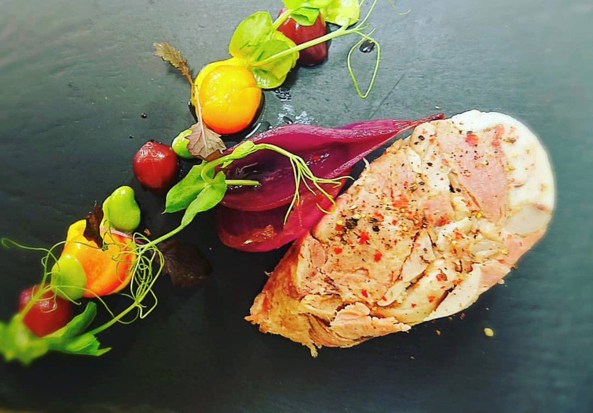 masterbuildUK's tweet photo. Come &amp; Get Your Game On @masterbuildUK 
One of #HeadChef Mirabile's starters to celebrate
@tasteofgame #greatbritishgameweek 
Smoked Ham Hock &amp; Rabbit Terrine Confit Shallots Broad Beans &amp; Pickles Carrots. Eat With Us... https://t.co/QmLySBW5Nc
#masterbuildersuk #awardwinning https://t.co/jT0coSWSiG